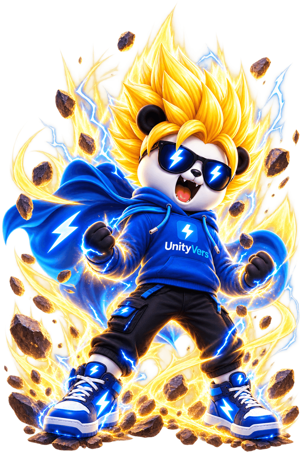 UnityVers mascot powering up, ready to help you earn cashback